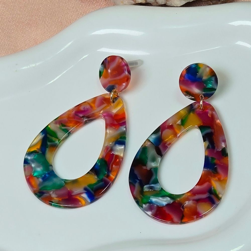Colorful Mosaic Teardrop Acrylic Earrings Statement Dangle Jewelry Bold Festival 22$